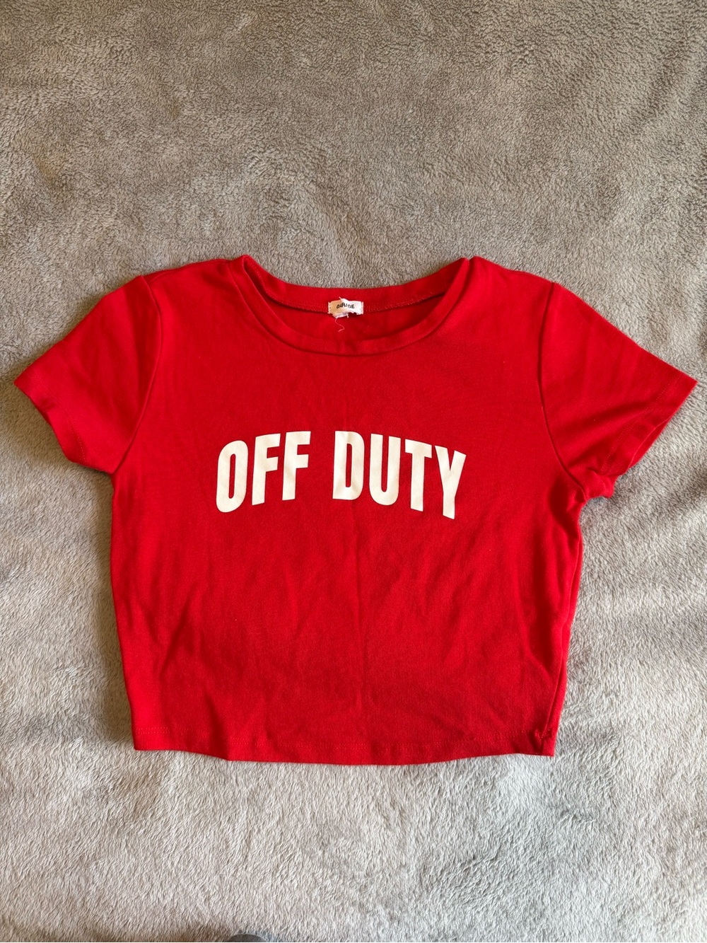 Garage Red Crop Tee with White Tag Detail